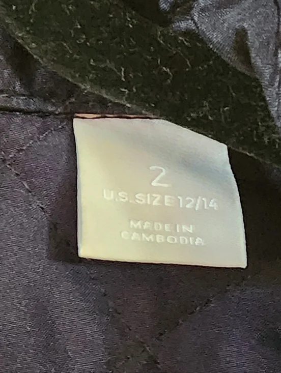 Chico's Size 2 12/14 Quilted Navy Barn Jacket with Brown LeatherTrim - Picture 4 of 10